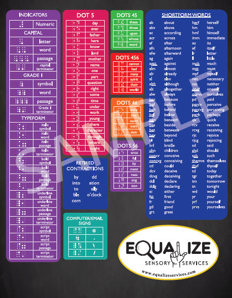 Braille Reference Sheet (8.5" x 11")